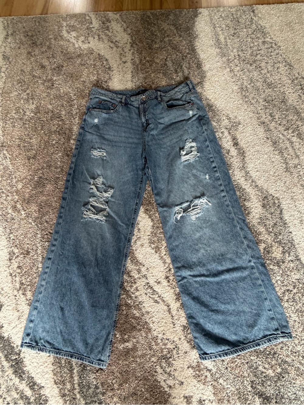 Aeropostale Distressed Wide-Leg Jeans - Blue Wash
